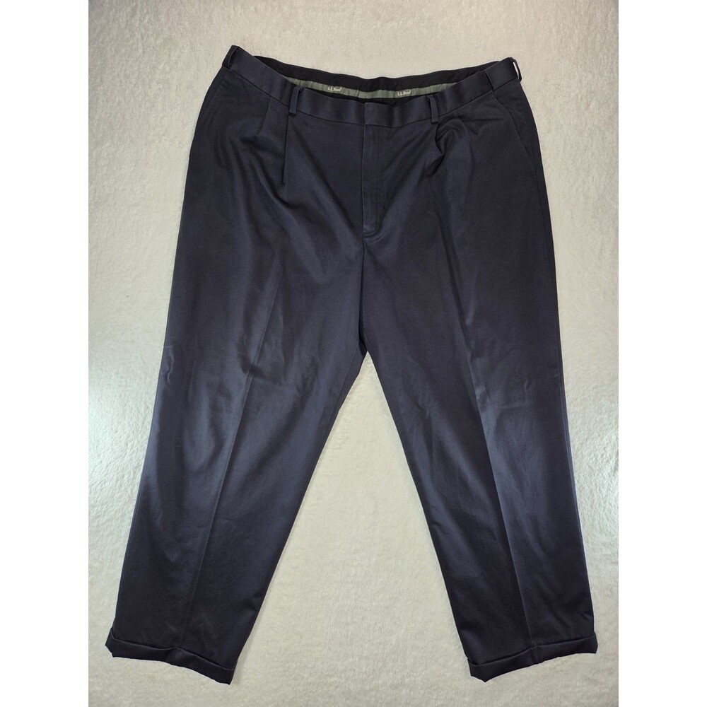 L.L. Bean Comfort Waist Chino Pants Men’s 44 Navy Blue Pleated Front Cuffed 100%